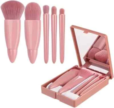 Juego de 5 brochas de maquillaje de viaje con espejo, mini kit de brochas cosméticas, vendedor de EE. UU.” Foto 1 de 4
