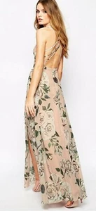 Fame & Partners Floral Maxi Dress Womens 4 Strappy Pink Roses Wrap Front - Picture 1 of 9
