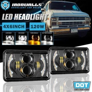 Pair 4x6" LED Headlights Hi-Lo DRL Turn Signal for Chevrolet G10 G20 G30 78-91 - Picture 1 of 12