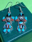 Navajo P Platero YEI SPIRIT DEITY Turquoise Coral Sterling Silver 925 Earrings