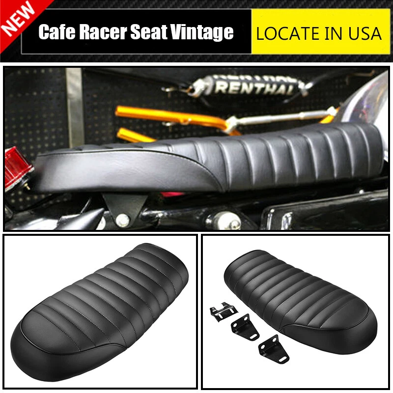 For Honda CB Suzuki GS Yamaha XJ Motorcycle Flat Cafe Racer Seat Vintage Black - Image 1 of 4