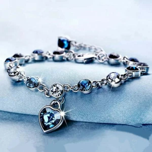 Ocean Heart Love Heart-shaped Peach Austria Crystal Zircon Ladies Bracelet - Picture 1 of 6