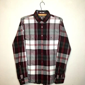 Express Mens Dress Shirt S Plaid Red White Gray Maroon Fitted Button Up 14 -14.5 - Picture 1 of 6