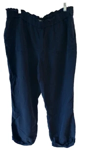 Crown & Ivy Casual Pants Size 16 Navy Blue Lyocell Elastic Waist Cuffed Lounge - Picture 1 of 6