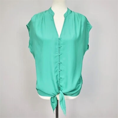 Blusa para mujer Attention verde con lazo delantero abotonado manga Dolman talla S” Foto 1 de 4