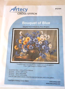 BOUQUET OF BLUE--Blue, Yellow, & White Flowers-Counted Cross Stitch Pattern ONLY - Picture 1 of 2