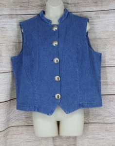 VINTAGE Cactus Flower Womens Size XL Denim Jean Button Up Vest Silver Hardware - Picture 1 of 6