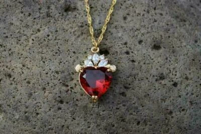 2.50Ct Heart Cut Red Ruby Solitaire Pendant  Free 18" Chain 14K Rose Gold Finish - Image 1 of 4