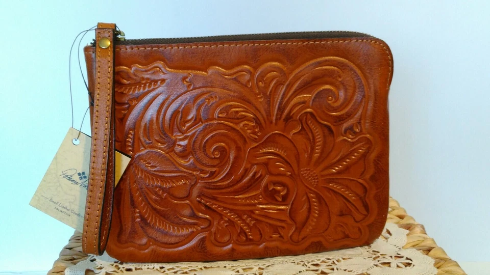 Patricia Nash Cassini Leather Wristlet Burnished Tooled Gold P34986