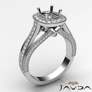 Halo Pave Millgrain Cushion Semi Mount Diamond Engagement Ring Platinum 0.9Ctw - Picture 1 of 7
