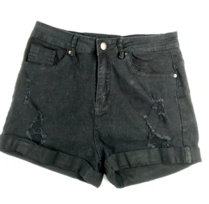 Women's Boyfriend Mid Rise Shorts Women's Size L Black Washed Distressed Stretch - Picture 1 of 5