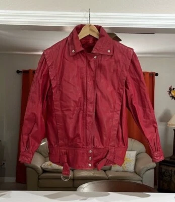 Vintage 80s Berman’s Women’s Red Leather Bomber Faux Fur Lined Jacket Size 6 - Image 1 of 4