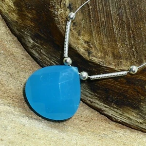 Blue Onyx Faceted Heart Pendant Briolette Natural Loose Gemstone Making Jewelry - Picture 1 of 3