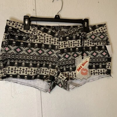 Pantalones Cortos Cici Hot Kiss Talla 14 Denim Cremallera Pantalones Calientes Patrón Calavera Isla Justa Foto 1 de 4