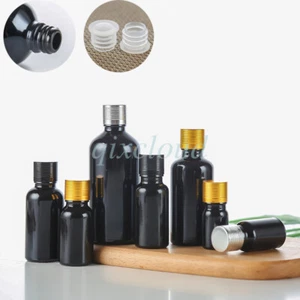 5ml-100ml Empty Black Glass Essential Oil Bottles with Sealing Lids Screw Cap - Picture 1 of 17