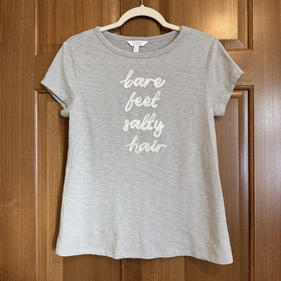 LC Lauren Conrad женщин вышитый "голые ноги соленые волосы футболка Топ маленький - Изображение 1 из 4