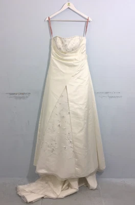 Julian & Adam Women's Wedding Dress Size 12 Ivory Satin Embroidery Train Used F1 - Image 1 of 4