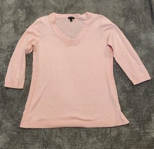 Talbots 100% Cotton V-neck 3/4 Sleeve Sweater Sz MED Petite, Bubblegum Pink - Picture 1 of 6
