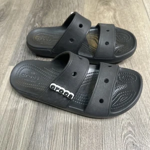 CROCS Classic 2 Strap Slide Sandals Black Slip On Size M6 W8 - Picture 1 of 7