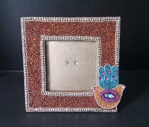 Pailletten Schmuck Strass Harlekin 6x6 Quadrat Fotorahmen Hamsa Hand - Bild 1 von 12