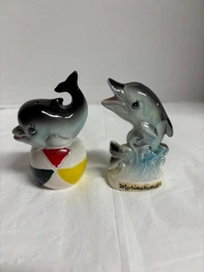 Salero y pimentero de cerámica vintage Marineland Dolphin Japón - Imagen 1 de 11