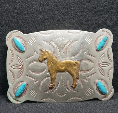 WG11152 VINTAGE 1970s **HORSE** ANIMAL WESTERN STYLE FASHION NICKEL BELT BUCKLE - Image 1 of 2