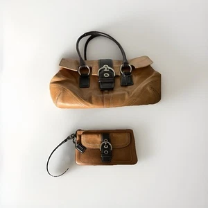 Vintage Coach Soho Hampton Tan & Brown Leather Shoulder Bag & Wallet F10913 - Picture 1 of 3