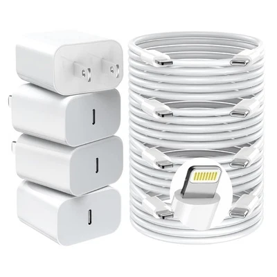 iPhone Charger Fast Charging,20W PD USB C Wall 4 Pack with 6ft, White  Foto 1 de 4