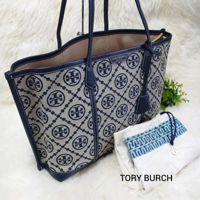 Bolso de hombro para mujer de lona azul marino - Tory Burch T monograma jacquard Foto 1 de 4