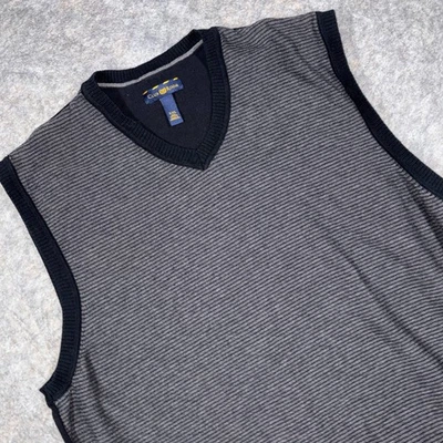 Club Room V-neck Pullover Vest Mens XXL Sweater 100% Cotton Striped Gray - Image 1 of 4