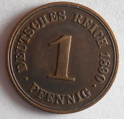 1890 GERMAN EMPIRE PFENNIG - High Grade Coin - FREE SHIP - German Bin #5 - Image 1 of 2