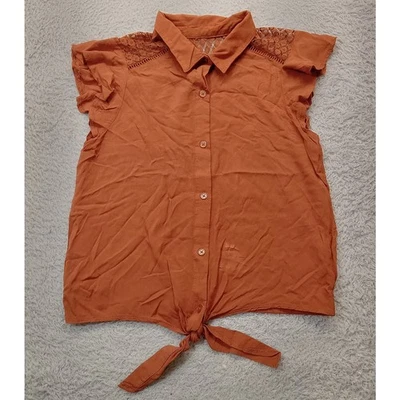No Boundaries Top M 7-9 Girls Tie Blouse Rust Orange Rayon - Image 1 of 4