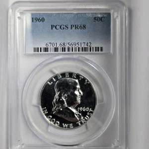 Franklin Half Dollar 1960 PR68 PCGS Graded 90% Silver Uncirculated 50c Coin - Picture 1 of 12