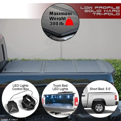 For 2000-2004 Dodge Dakota 5.5' Bed Low Profile Hard Tri Fold Tonneau Cover+LED - Image 1 of 4