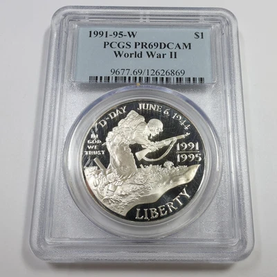 1991-95 W Proof PCGS PR69 WWII World War Commemorative Silver Dollar $1 #56336A - Image 1 of 3