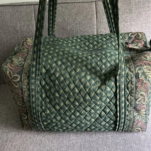 Vtg Y2K Vera Bradley Travel Quilted Duffel Bag Shoulder Straps 20” Green Paisley - Picture 1 of 12