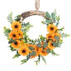 Artificial Sunflower Wreath with Green Leaves Spring Flower Rattan Garland Decor