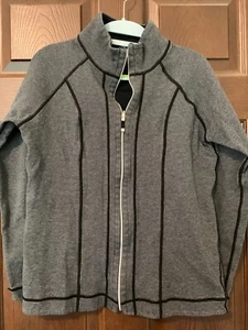 Yoga Jacket Womens sz M Gray Black Full Zip Stripe Stretch Long Sleeve - Picture 1 of 5