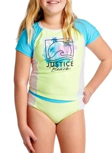 JUSTICE Girls Swimsuit Tankini Bikini Ruffle Swim Rash Guard Shirt 5 6 8 10 12 - Picture 1 of 4