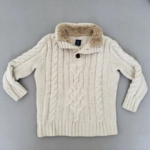 Gap Kids Boys XS 4-5 Beige Cable Knit Mock Neck Fleece Lined Sweater Wool Blend - Picture 1 of 7