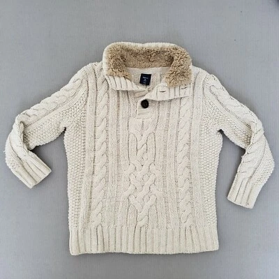 Gap Kids Boys XS 4-5  Beige Cable Knit Mock Neck Fleece Lined Sweater Wool Blend - Image 1 of 4