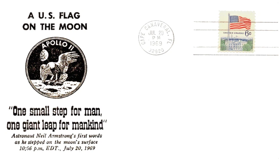 PARCHET 6c SELLO CASA BLANCA APOLO 11 7/20/69 DÍA ATERRIZAJE/CAMINATA SELLO SC#1338 Foto 1 de 1