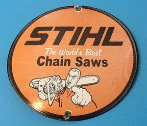 VINTAGE STIHL CHAIN SAWS PORCELAIN GENERAL STORE GAS PUMP PLATE SERVICE SIGN - Picture 1 of 12