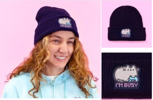 Pusheen Gaming Friends I'm Busy" Beanie Knit Hat Culturefly Box Winter 2022 NWT - Picture 1 of 4