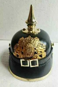 German Prussian Leather Helmet Brass Spiked Helmet Pickelhaube Halloween Gift - Picture 1 of 3