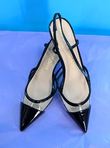 Stuart Weitzman Mondrian 50 Slingback Pumps PVC/Patent Leather Black US 9.5 $450 - Picture 1 of 15