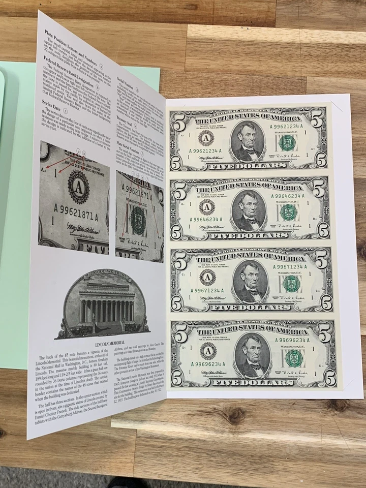 1995 $5 Dollar Uncut sheet, Boston FRB 1st-5 digits matching serial# Must See!!! - Image 1 of 4