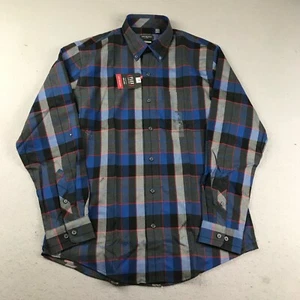 Van Heusen Shirt Mens Medium 15-15.5 Blue Black Plaid Button Up Classic Fit NWT - Picture 1 of 10