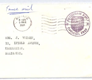 RHODESIA Cover *RHODESIAN ARMY* OFFICIAL FREE Cachet Rusape 1980 Salisbury XC181 - Picture 1 of 9