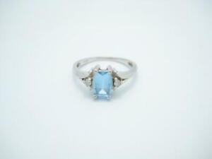 10k White Gold Blue Topaz Center Stone Diamond Accent Ring Size 7 1/2 - A